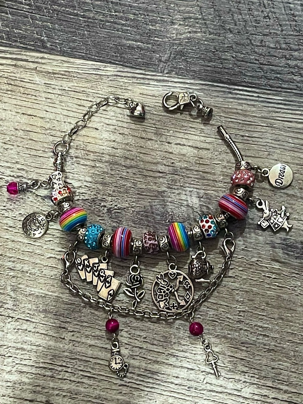Magical Whimsical Alice in Wonderland Charm Bracelet Pandora Style, 24 Piece